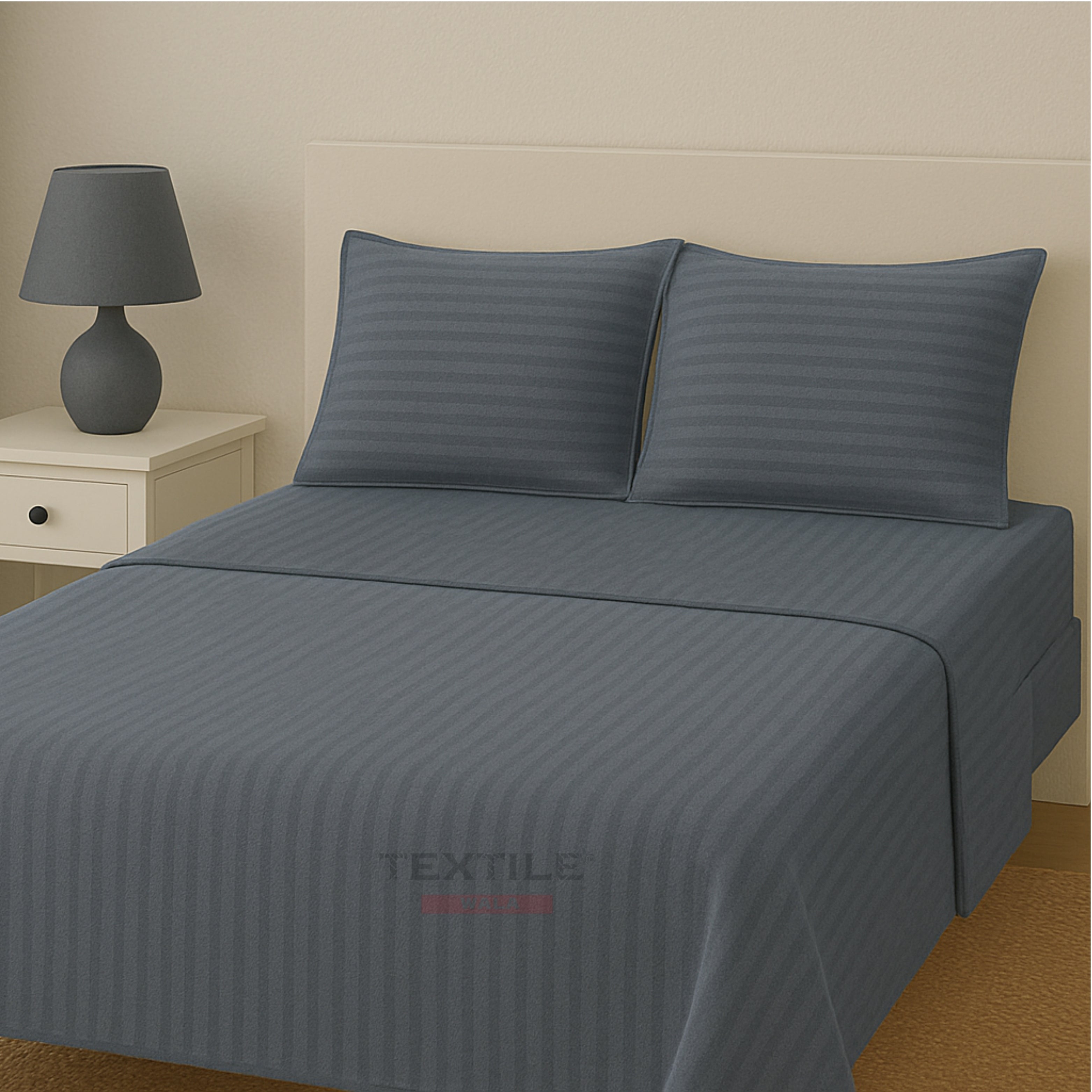 Premium Stripes Bedsheet Set - Dark Grey