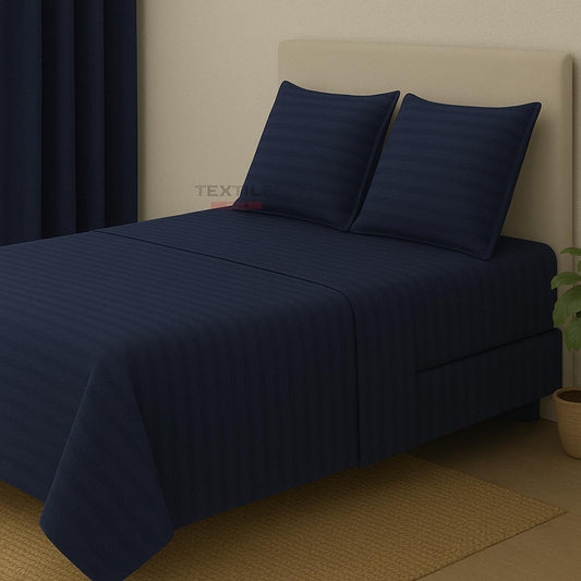 TEXTILEWALA 320 TC Cotton Feel Bedsheet King Size | Stripe Design | 90x100 Inches Double Bed Bedsheet with 2 Pillow Covers | Soft, Easy Care | Ideal for Home & Gifting (Blue)