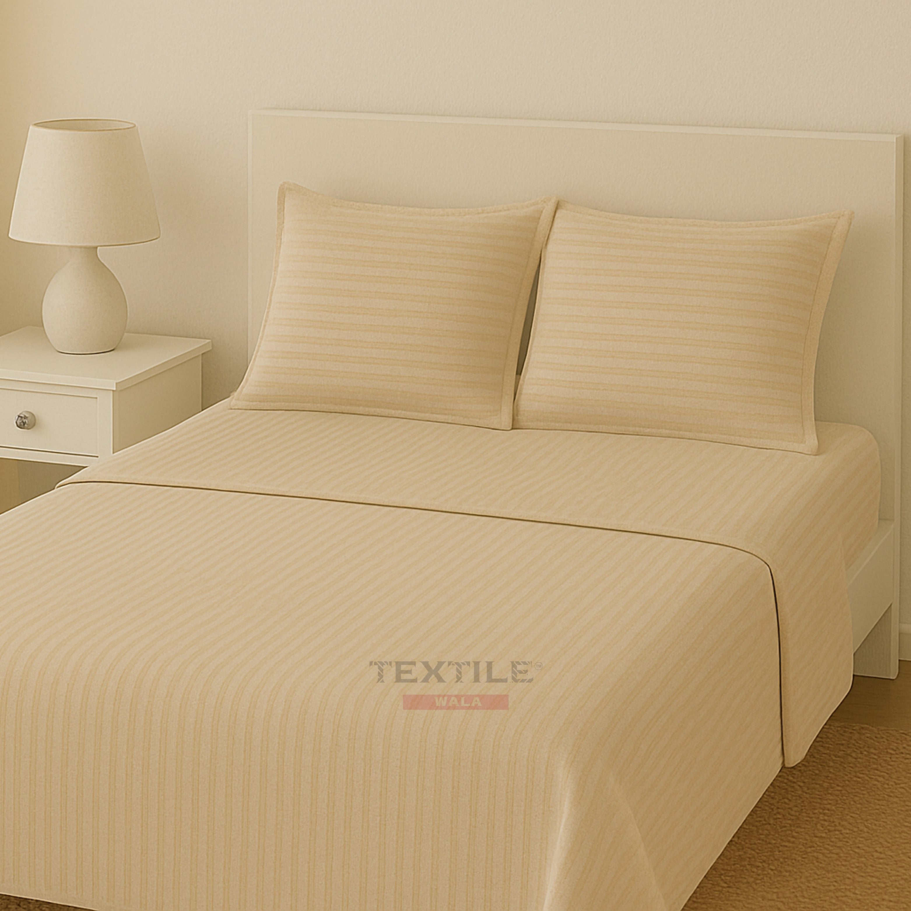 Premium Stripes Bedsheet Set - Beige