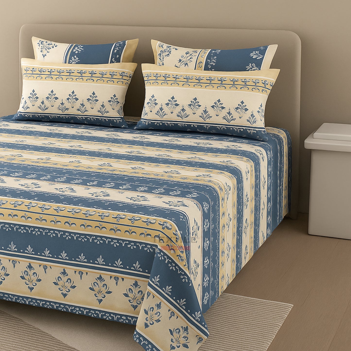 TEXTILEWALA Flora Design Bedsheet King Size 90x100 Inches | 320 TC Cotton Feel Fabric | Soft & Wrinkle-Free Double Bed Bedsheet with 2 Pillow Covers | Floral Print (White, King)