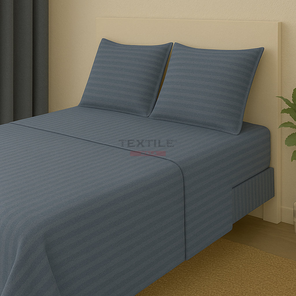 Premium Stripes Bedsheet Set - Dark Grey