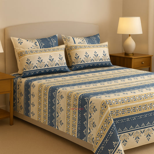 TEXTILEWALA Flora Design Bedsheet King Size 90x100 Inches | 320 TC Cotton Feel Fabric | Soft & Wrinkle-Free Double Bed Bedsheet with 2 Pillow Covers | Floral Print (White, King)