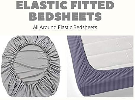 Cotton Elastic Fitted King Bed Sheet Set With Pillowcases