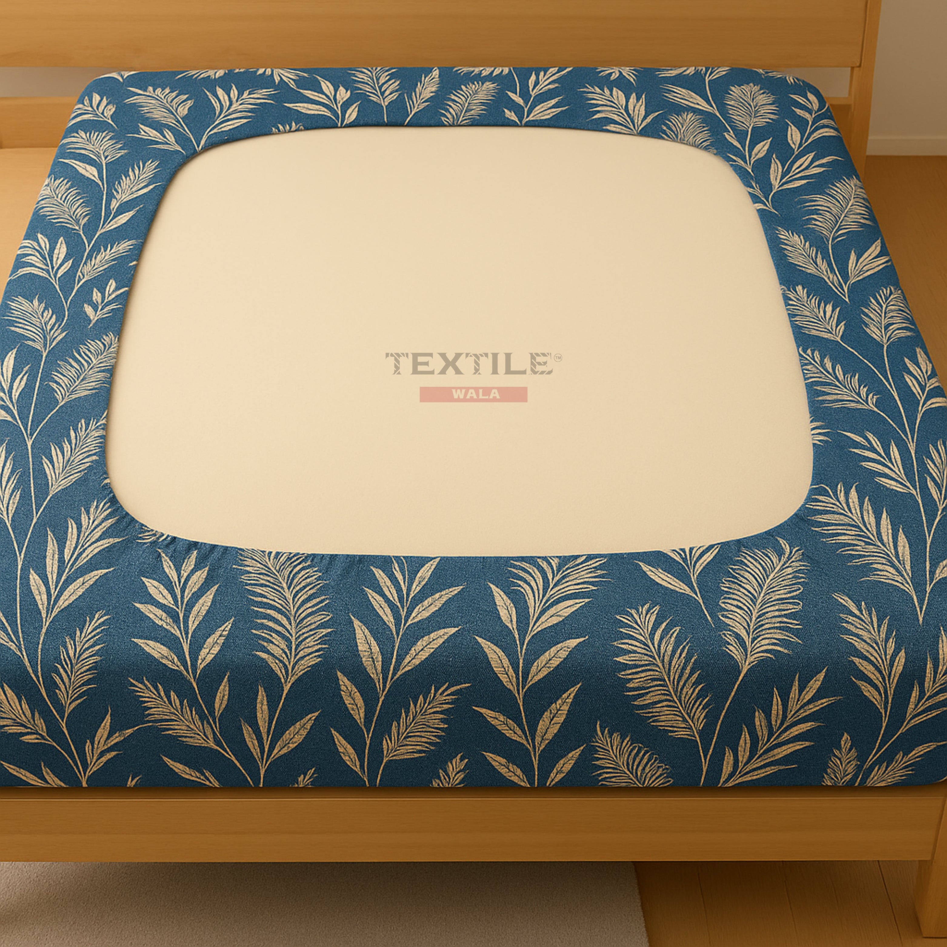 ELE FITTED – Blue Leaf Print Bedsheet Set