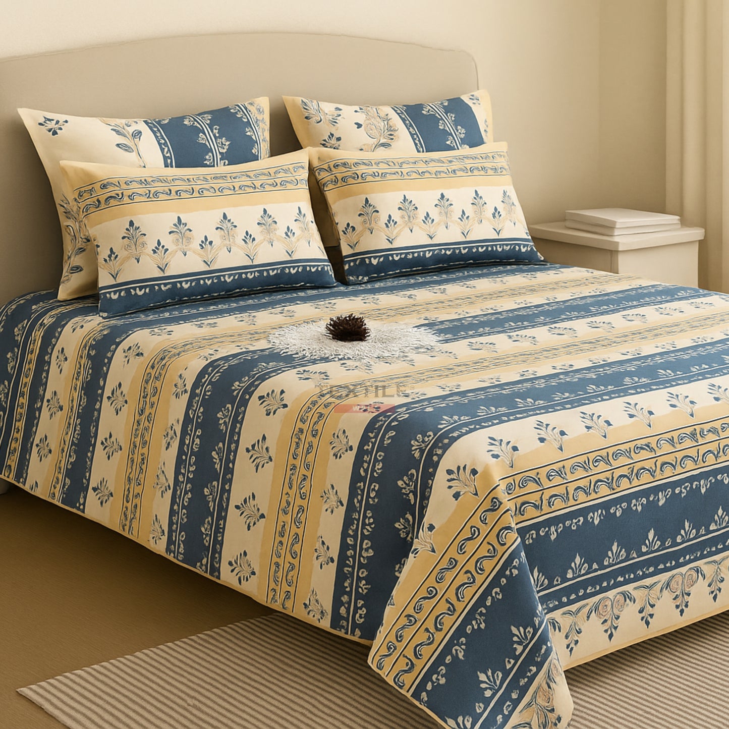 TEXTILEWALA Flora Design Bedsheet King Size 90x100 Inches | 320 TC Cotton Feel Fabric | Soft & Wrinkle-Free Double Bed Bedsheet with 2 Pillow Covers | Floral Print (White, King)