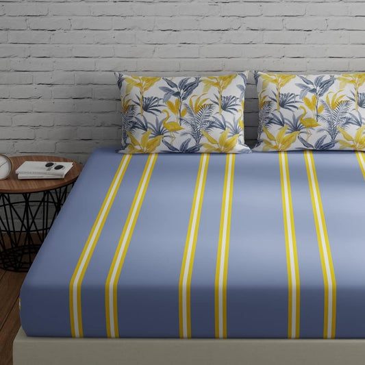 Cotton Double Bed Bedsheet Set – Striped Flamingo Design