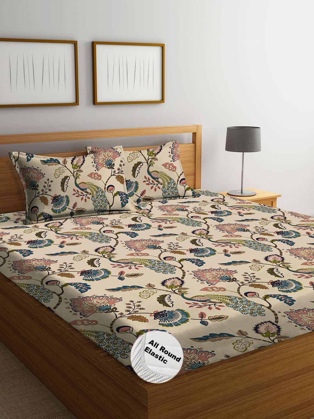 Cotton Elastic Fitted King Bed Sheet Set With Pillowcases