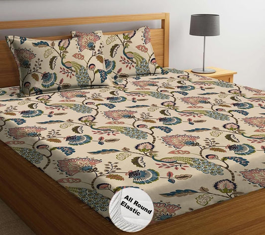 Cotton Elastic Fitted King Bed Sheet Set With Pillowcases