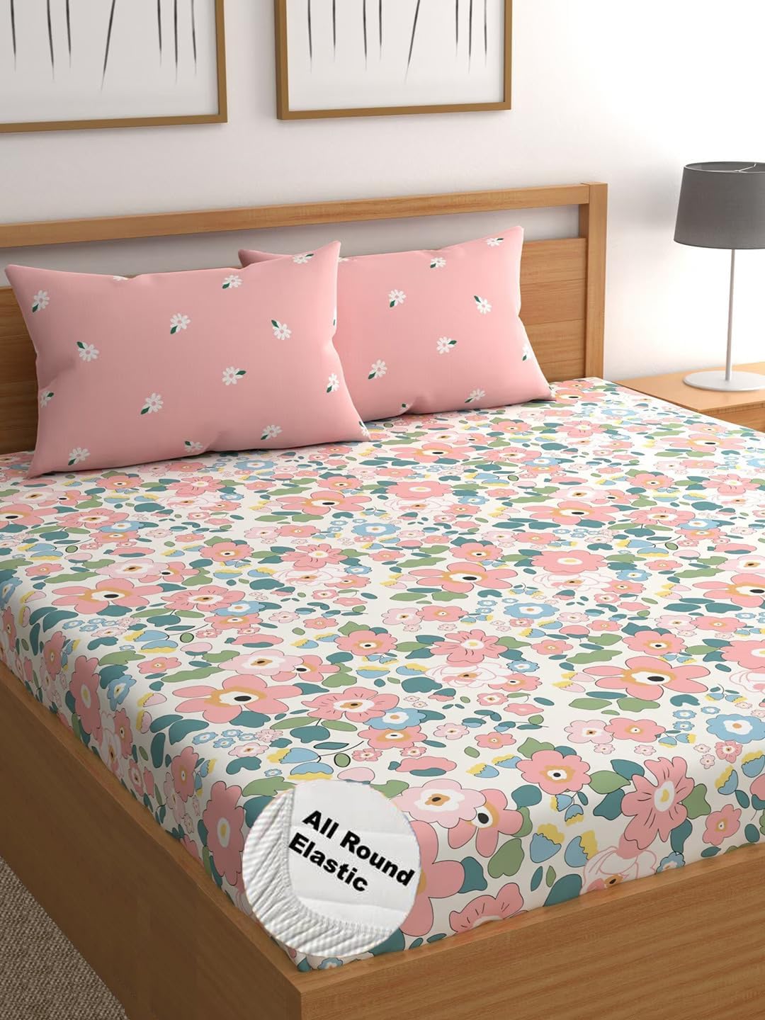 Elastic Fitted Glace Cotton Bedsheet Set for King Bed