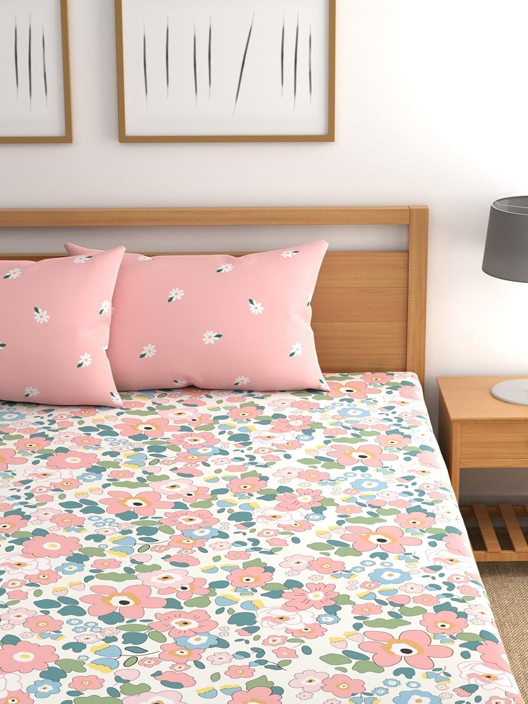 Elastic Fitted Glace Cotton Bedsheet Set for King Bed