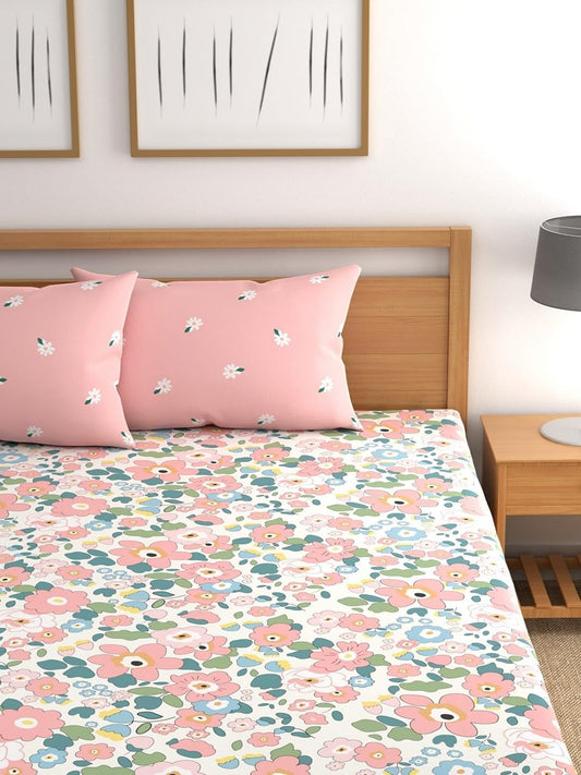 Elastic Fitted Glace Cotton Bedsheet Set for King Bed