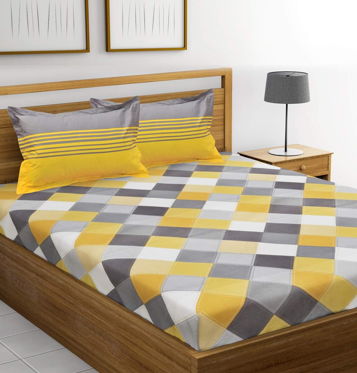 Checkered Double Bedsheet Set – Soft Cotton Comfort