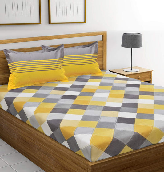 Checkered Double Bedsheet Set – Soft Cotton Comfort
