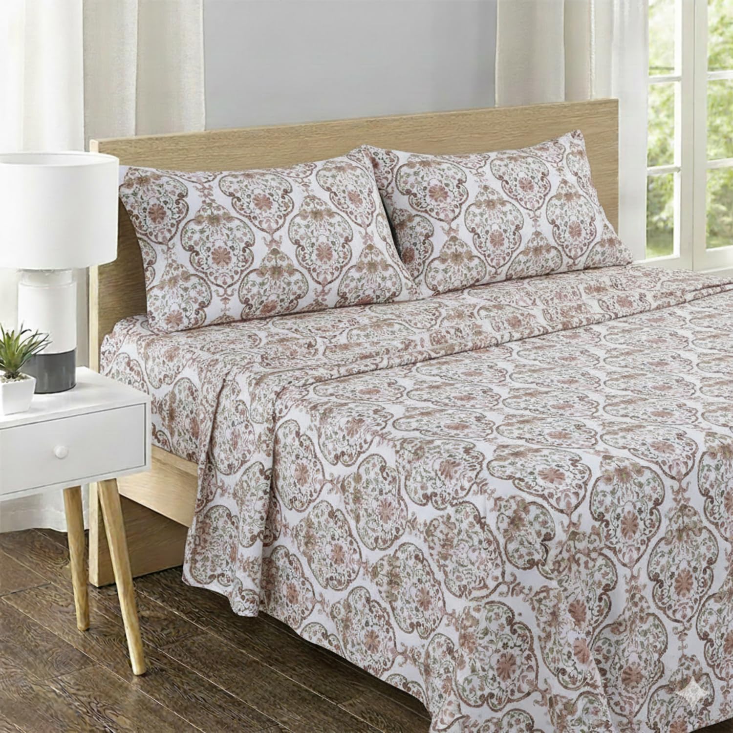 500 TC Cotton Sateen California King Damask Sheet Set