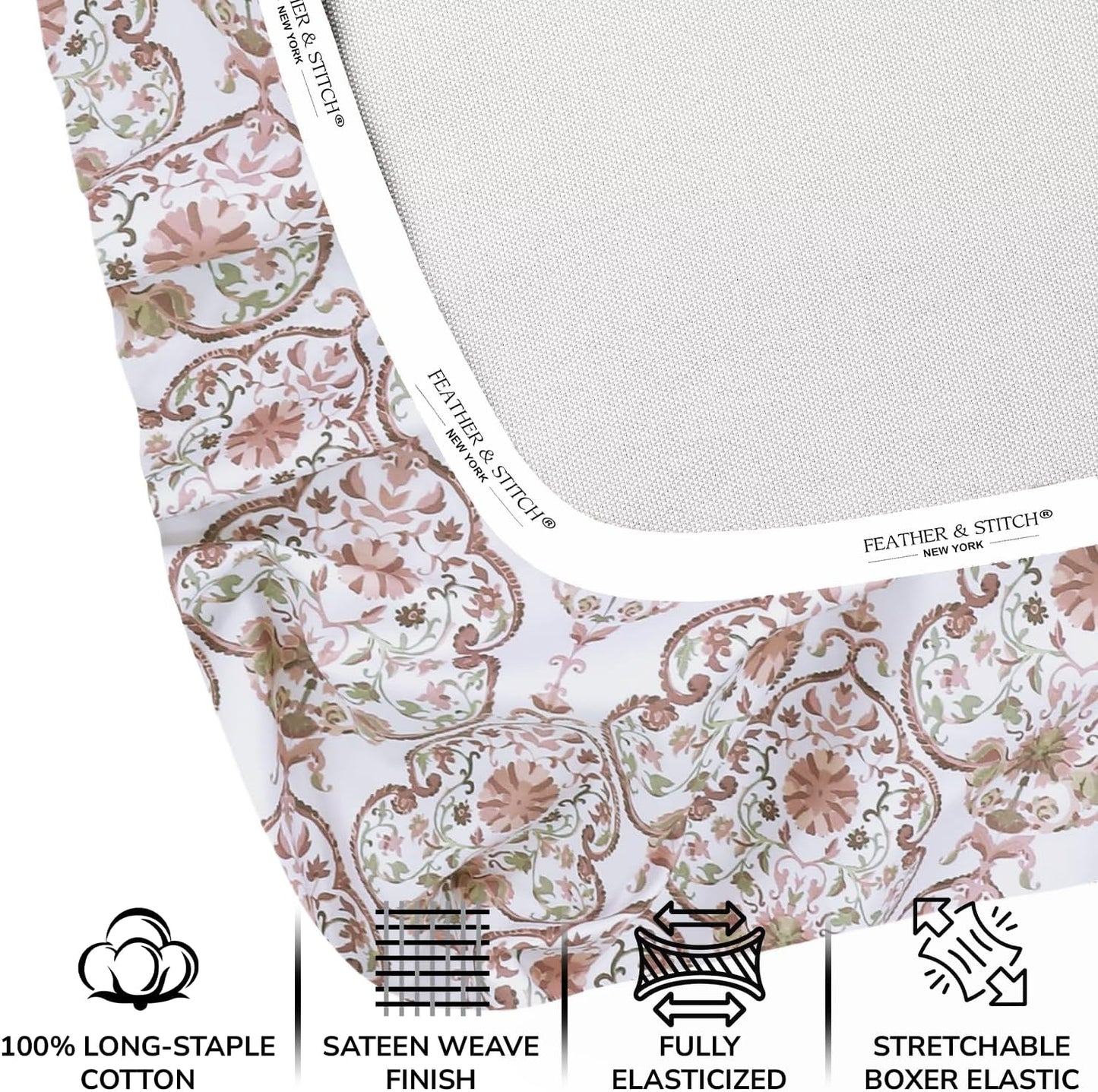 500 TC Cotton Sateen California King Damask Sheet Set
