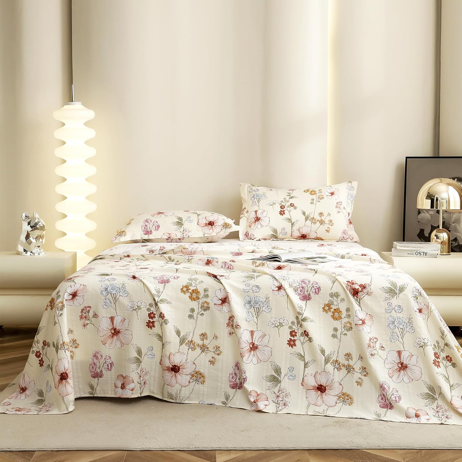 Cloud Cotton King Bed Sheet Set 300 TC Floral Design