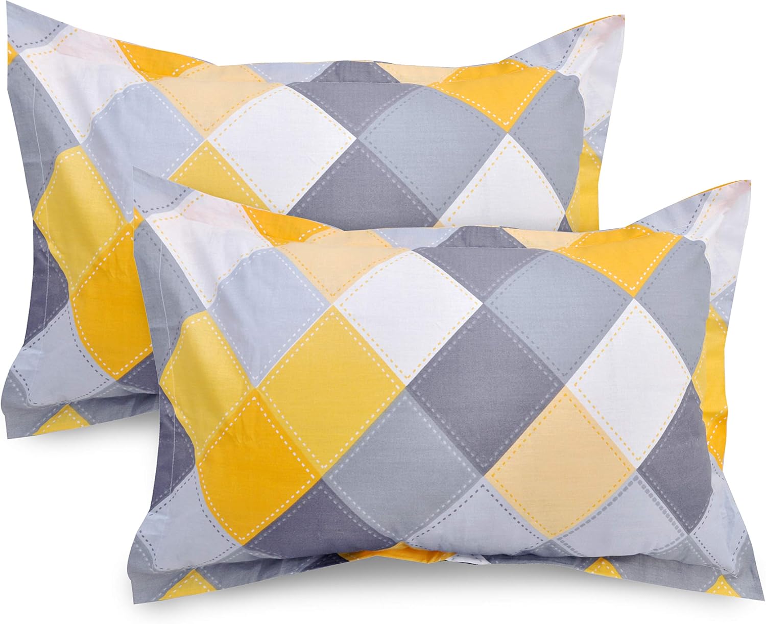 Cotton Pillow Cover Set – Soft 2-Piece Yellow Grey
