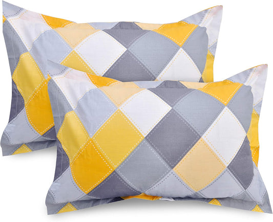Cotton Pillow Cover Set – Soft 2-Piece Yellow Grey