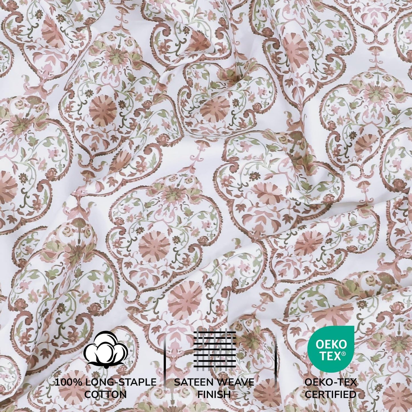 500 TC Cotton Sateen California King Damask Sheet Set