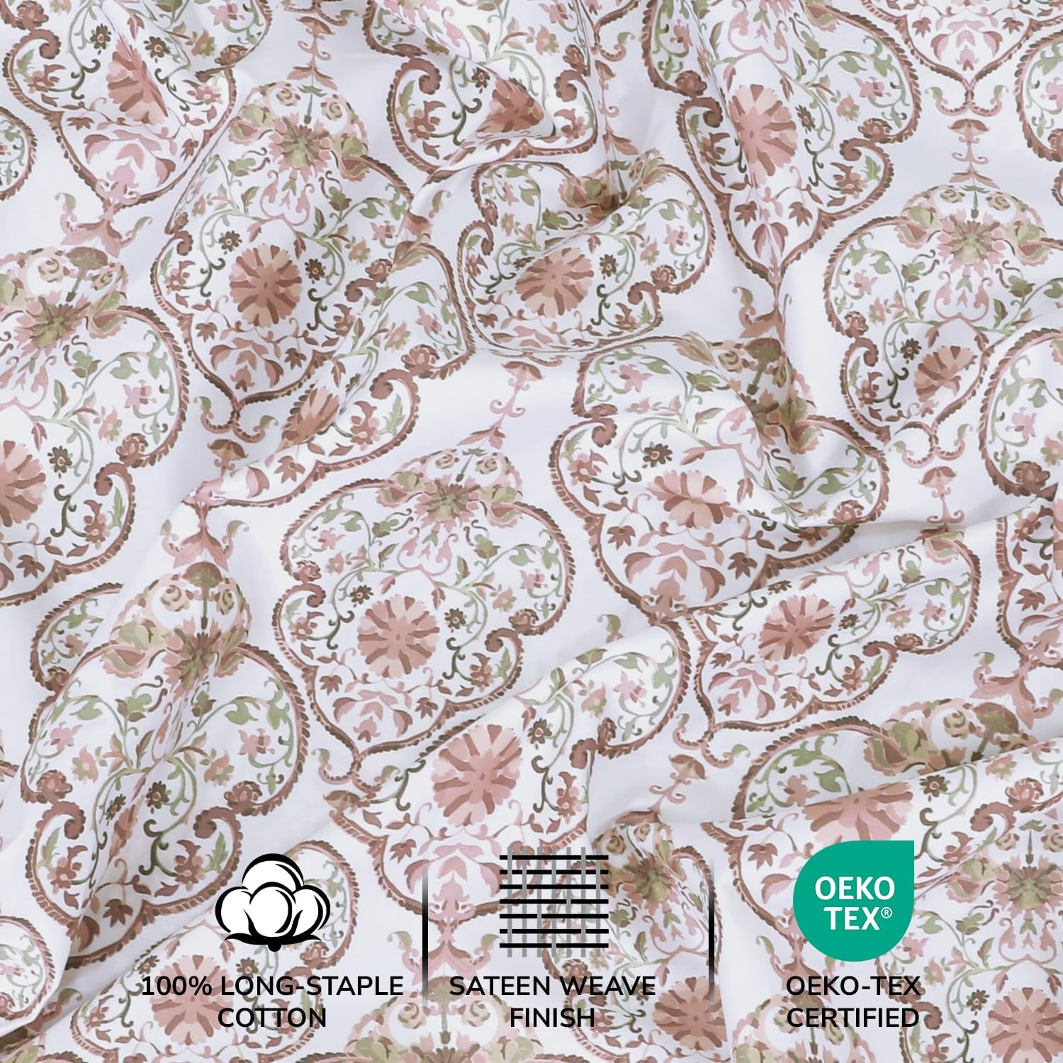 500 TC Cotton Sateen California King Damask Sheet Set