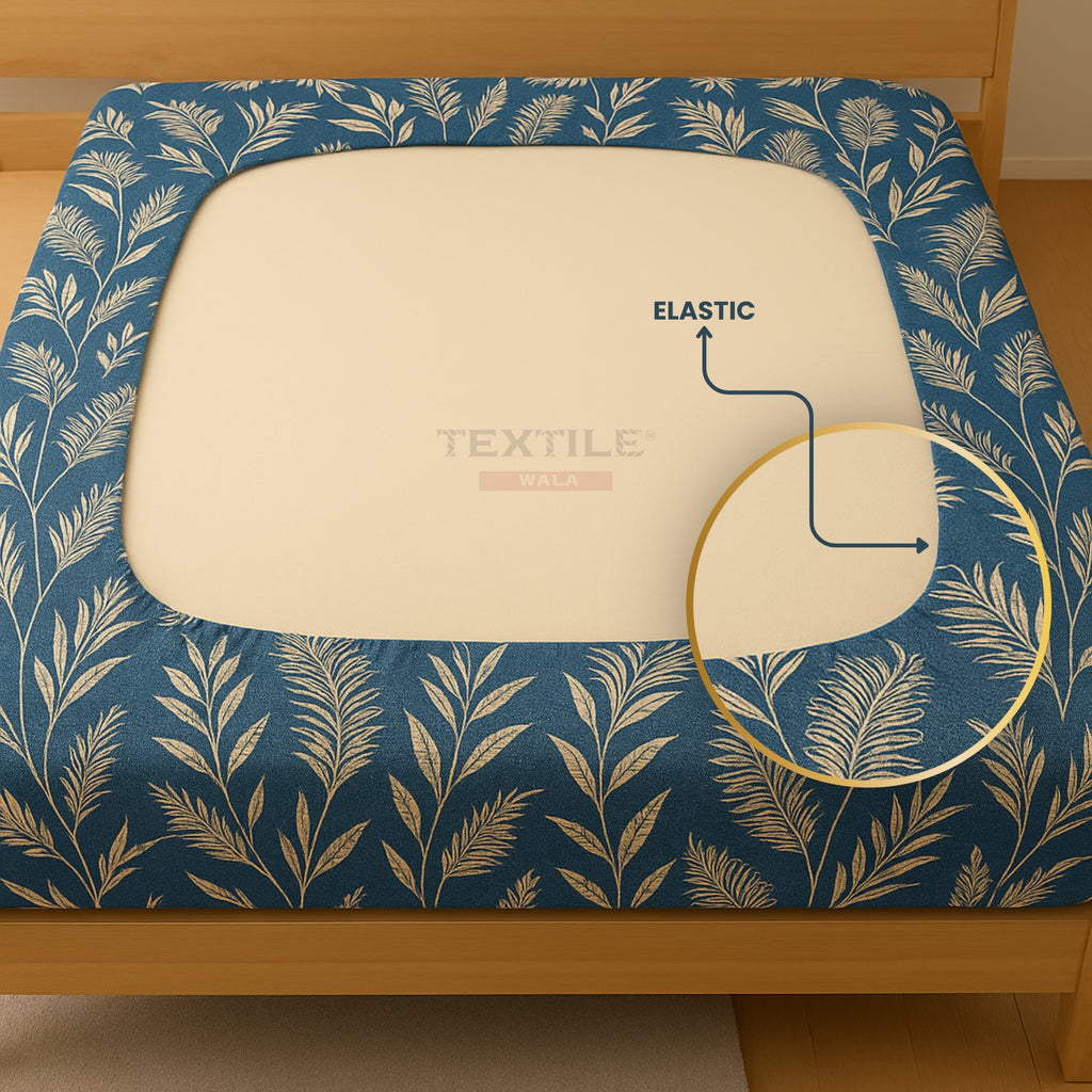 ELE FITTED – Blue Leaf Print Bedsheet Set