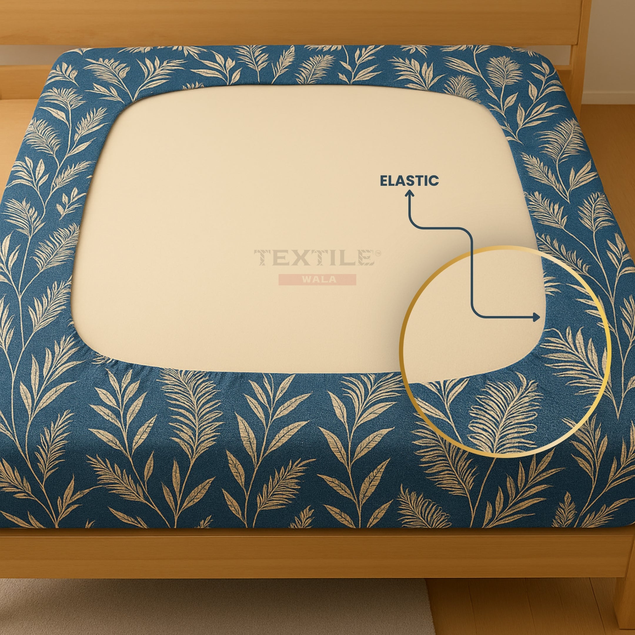 ELE FITTED – Blue Leaf Print Bedsheet Set