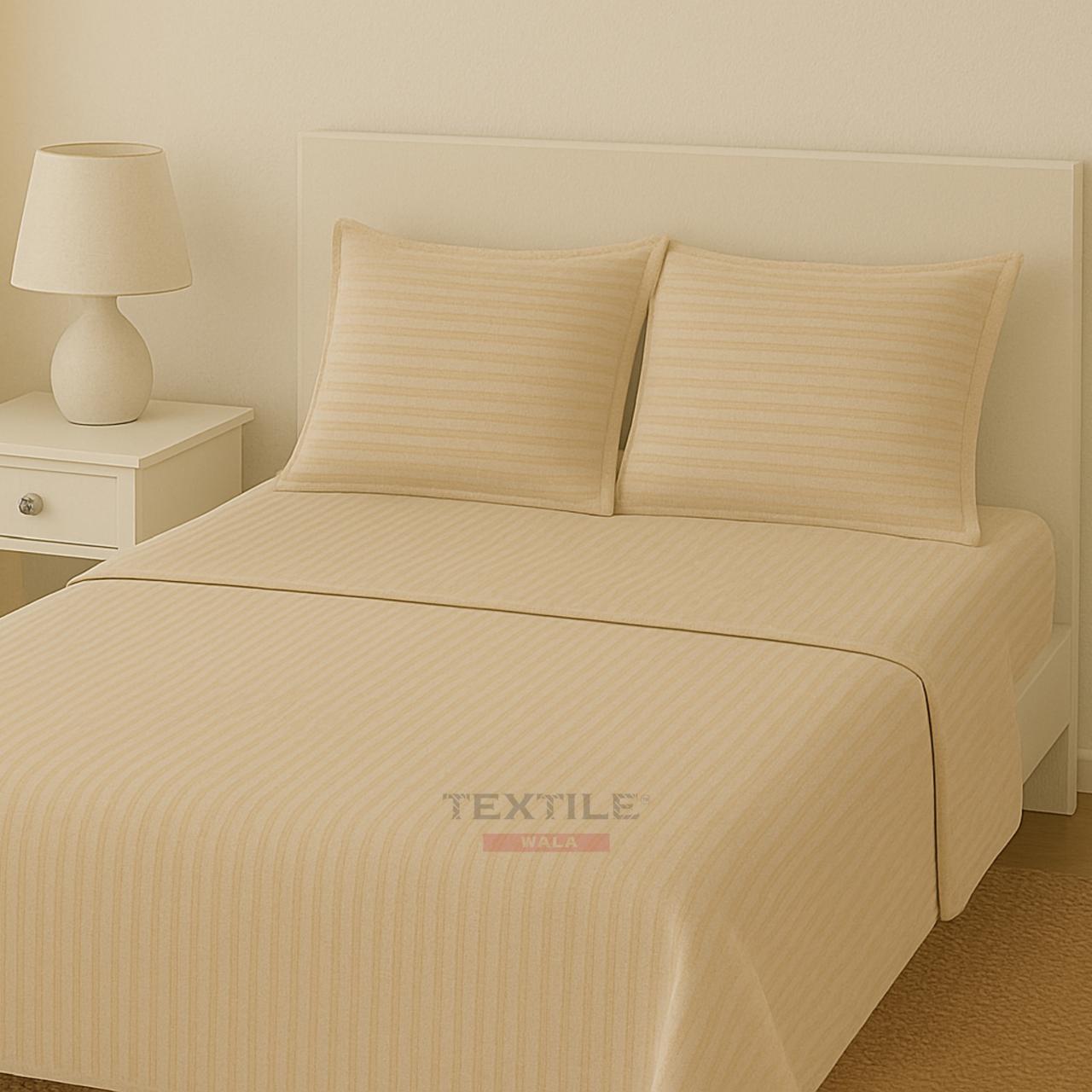 TEXTILEWALA 320 TC Cotton Feel Bedsheet King Size | Stripe Design | 90x100 Inches Double Bed Bedsheet with 2 Pillow Covers | Soft, Easy Care | Ideal for Home & Gifting (Beige)