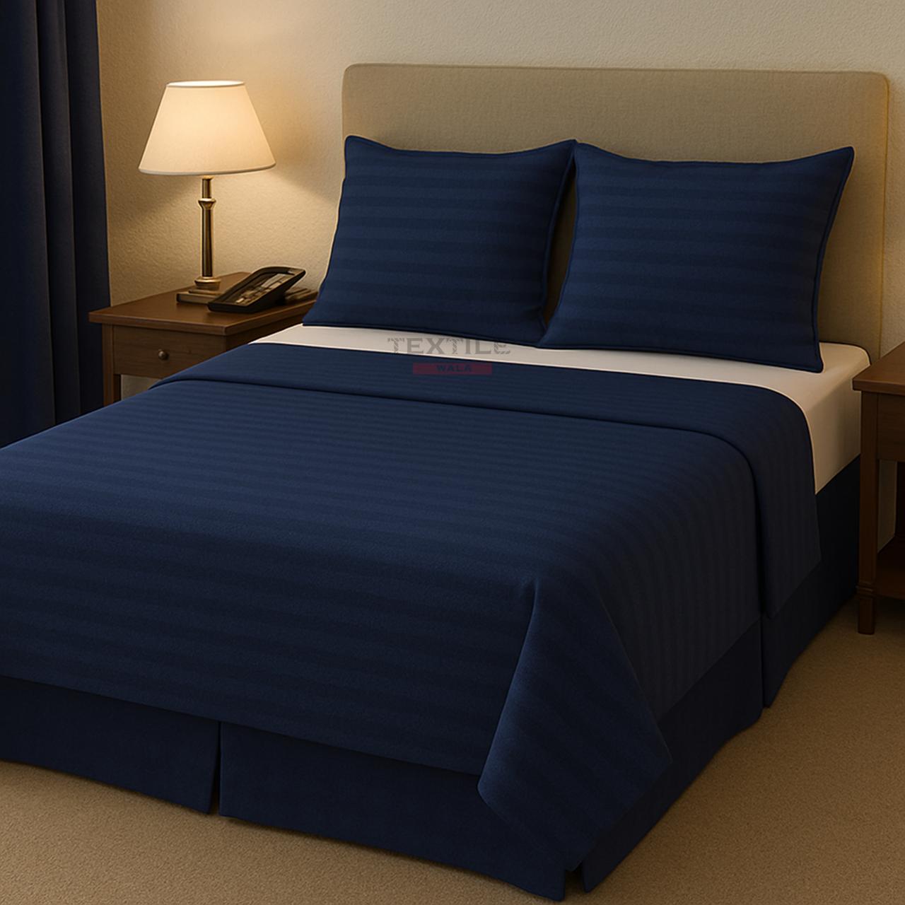 TEXTILEWALA 320 TC Cotton Feel Bedsheet King Size | Stripe Design | 90x100 Inches Double Bed Bedsheet with 2 Pillow Covers | Soft, Easy Care | Ideal for Home & Gifting (Blue)
