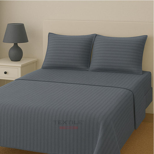 TEXTILEWALA 320 TC Cotton Feel Bedsheet King Size | Stripe Design | 90x100 Inches Double Bed Bedsheet with 2 Pillow Covers | Soft, Easy Care | Ideal for Home & Gifting (Grey)