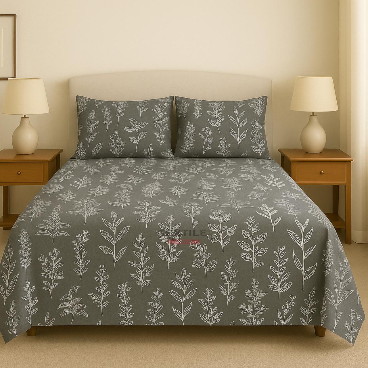 TEXTILEWALA Petal Design Bedsheet King Size 90x100 Inches | 320 TC Cotton Feel Fabric | Soft & Wrinkle-Free Double Bed Bedsheet with 2 Pillow Covers | Petal Print (Gray, King)