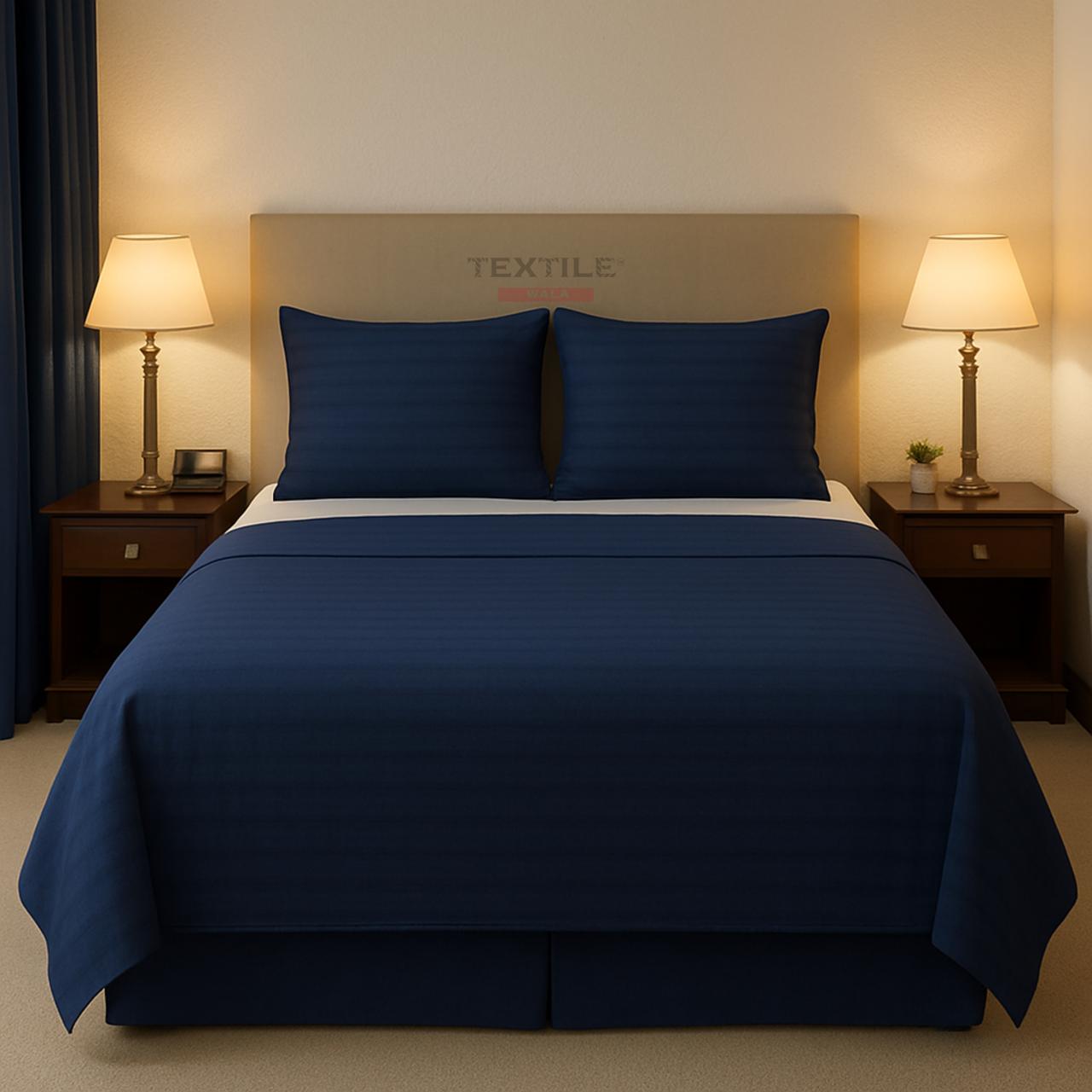 TEXTILEWALA 320 TC Cotton Feel Bedsheet King Size | Stripe Design | 90x100 Inches Double Bed Bedsheet with 2 Pillow Covers | Soft, Easy Care | Ideal for Home & Gifting (Blue)