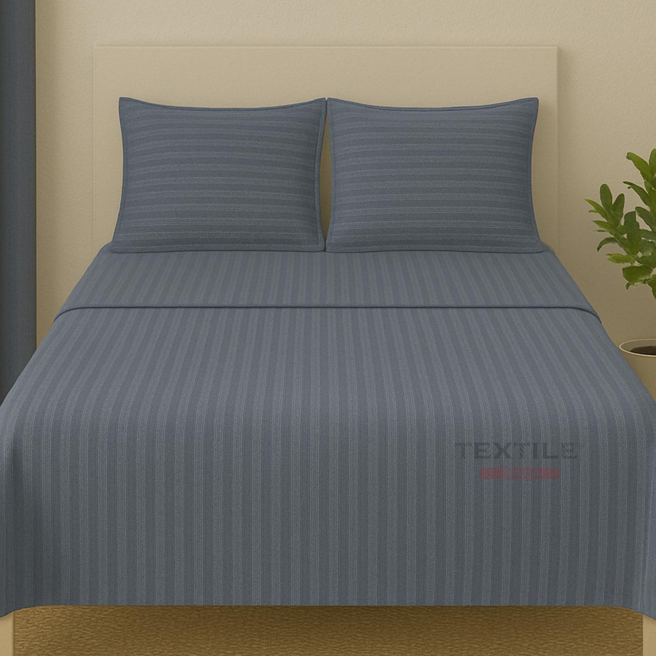 TEXTILEWALA 320 TC Cotton Feel Bedsheet King Size | Stripe Design | 90x100 Inches Double Bed Bedsheet with 2 Pillow Covers | Soft, Easy Care | Ideal for Home & Gifting (Grey)