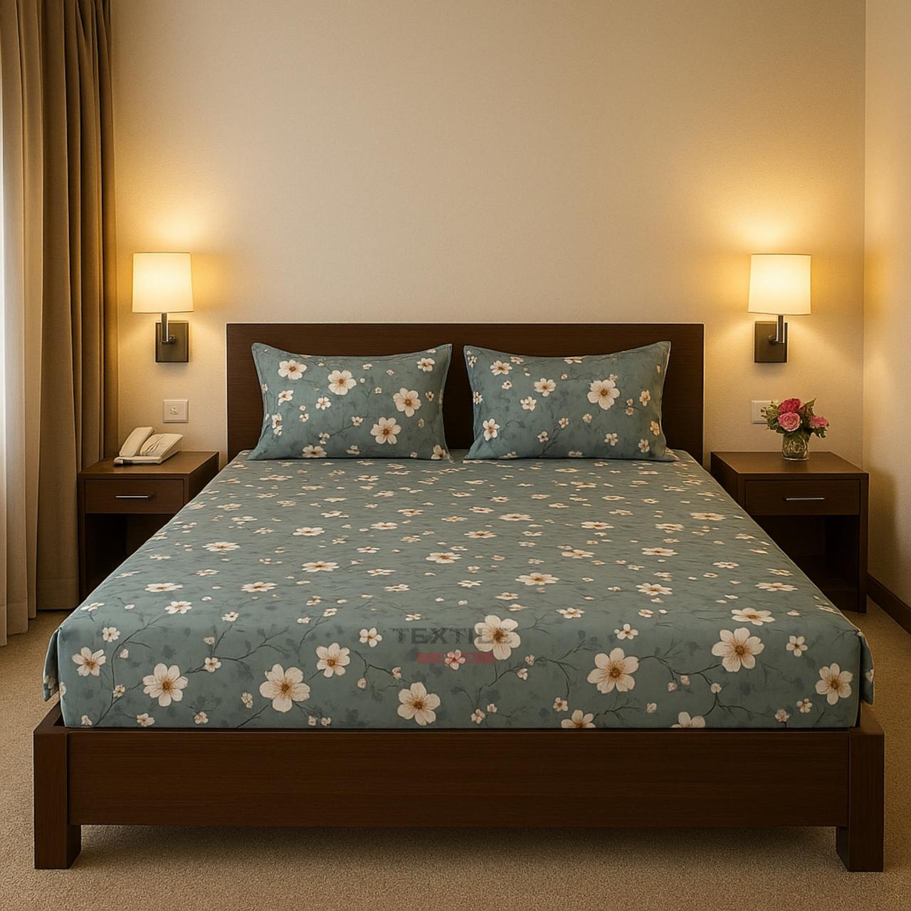 TEXTILEWALA Flora Design Bedsheet King Size 90x100 Inches | 320 TC Cotton Feel Fabric | Soft & Wrinkle-Free Double Bed Bedsheet with 2 Pillow Covers | Floral Print (Gray, King)