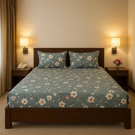TEXTILEWALA Flora Design Bedsheet King Size 90x100 Inches | 320 TC Cotton Feel Fabric | Soft & Wrinkle-Free Double Bed Bedsheet with 2 Pillow Covers | Floral Print (Gray, King)