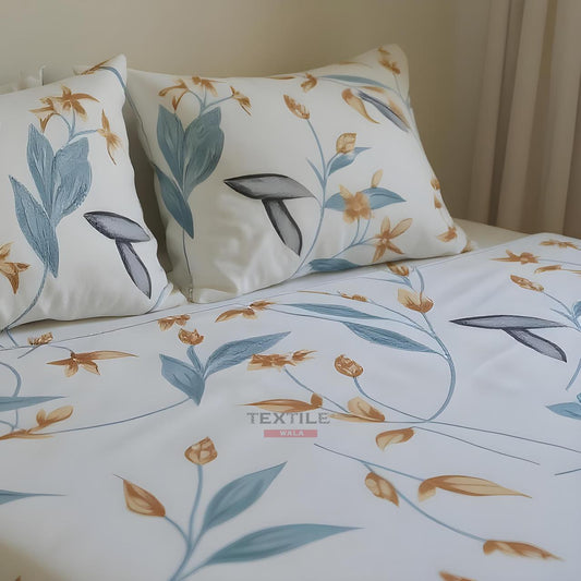 TEXTILEWALA Calvin Design Bedsheet King Size 90x100 Inches | 320 TC Cotton Feel Fabric | Soft & Wrinkle-Free Double Bed Bedsheet with 2 Pillow Covers | Calvin Print (White, King)