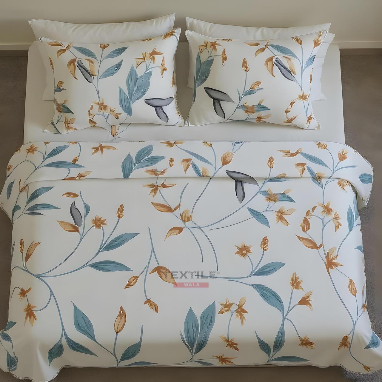 TEXTILEWALA Calvin Design Bedsheet King Size 90x100 Inches | 320 TC Cotton Feel Fabric | Soft & Wrinkle-Free Double Bed Bedsheet with 2 Pillow Covers | Calvin Print (White, King)