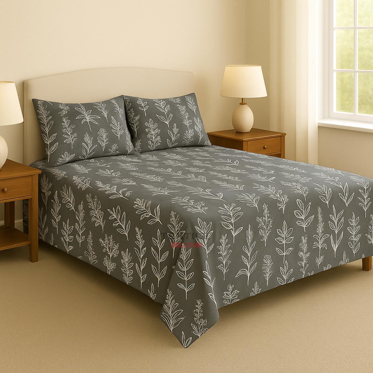 TEXTILEWALA Petal Design Bedsheet King Size 90x100 Inches | 320 TC Cotton Feel Fabric | Soft & Wrinkle-Free Double Bed Bedsheet with 2 Pillow Covers | Petal Print (Gray, King)