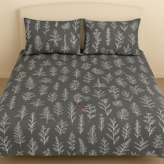 TEXTILEWALA Petal Design Bedsheet King Size 90x100 Inches | 320 TC Cotton Feel Fabric | Soft & Wrinkle-Free Double Bed Bedsheet with 2 Pillow Covers | Petal Print (Gray, King)