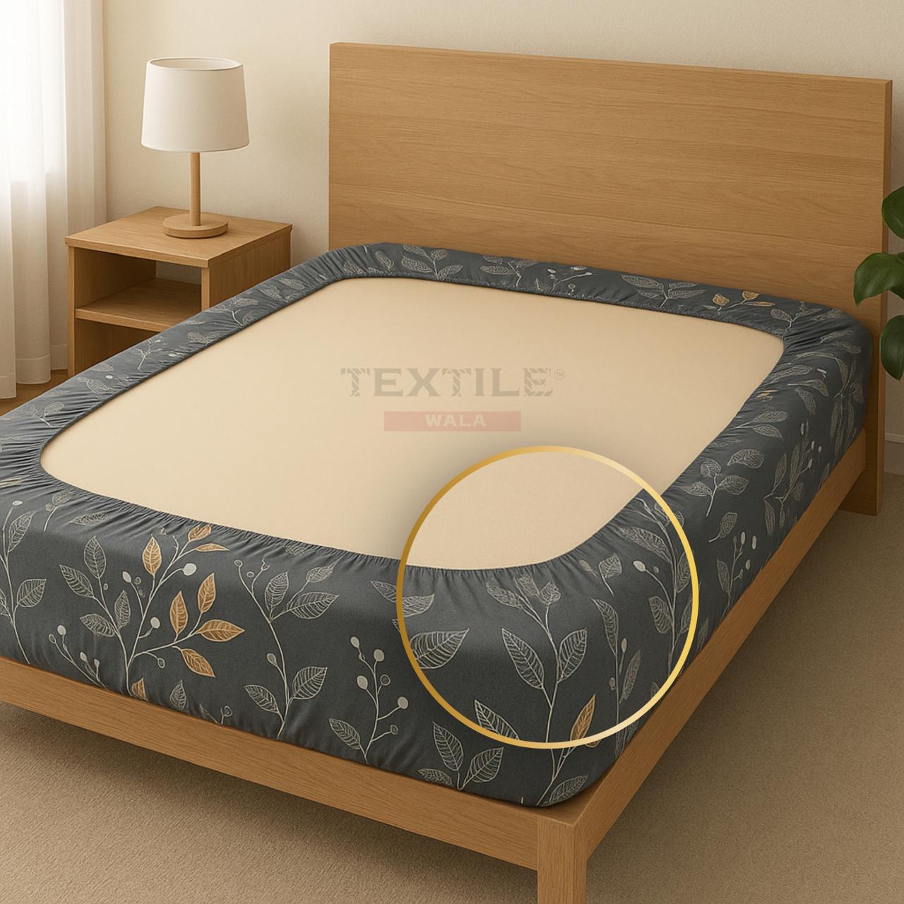 TEXTILEWALA Pleasure Fitted Bedsheet King Size 108x108 Inches | 300 TC Cotton Feel Fabric | Deep Fit Elastic | 2 Pillow Covers Included | Soft, Wrinkle-Free, Premium Look for Double Bed (Grey)